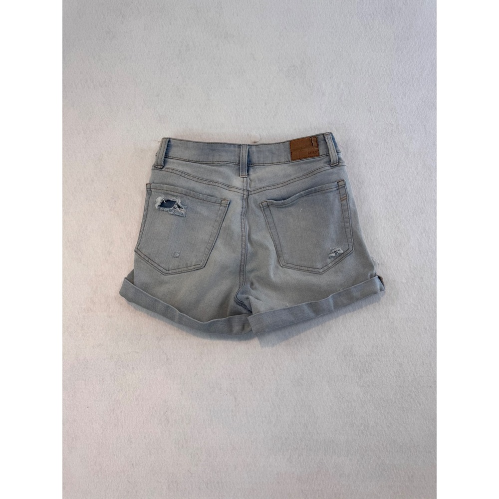 Aero Super High Rise Midi Distressed Denim Shorts Light Wash Button Fly Size 4 - Picture 2 of 7